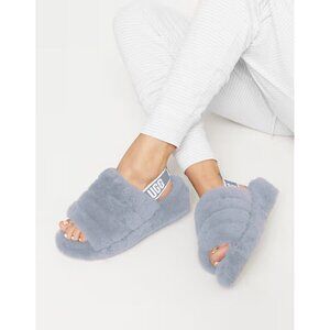 UGG Fluff Yeah Logo Slide Light Blue Gray Women 8